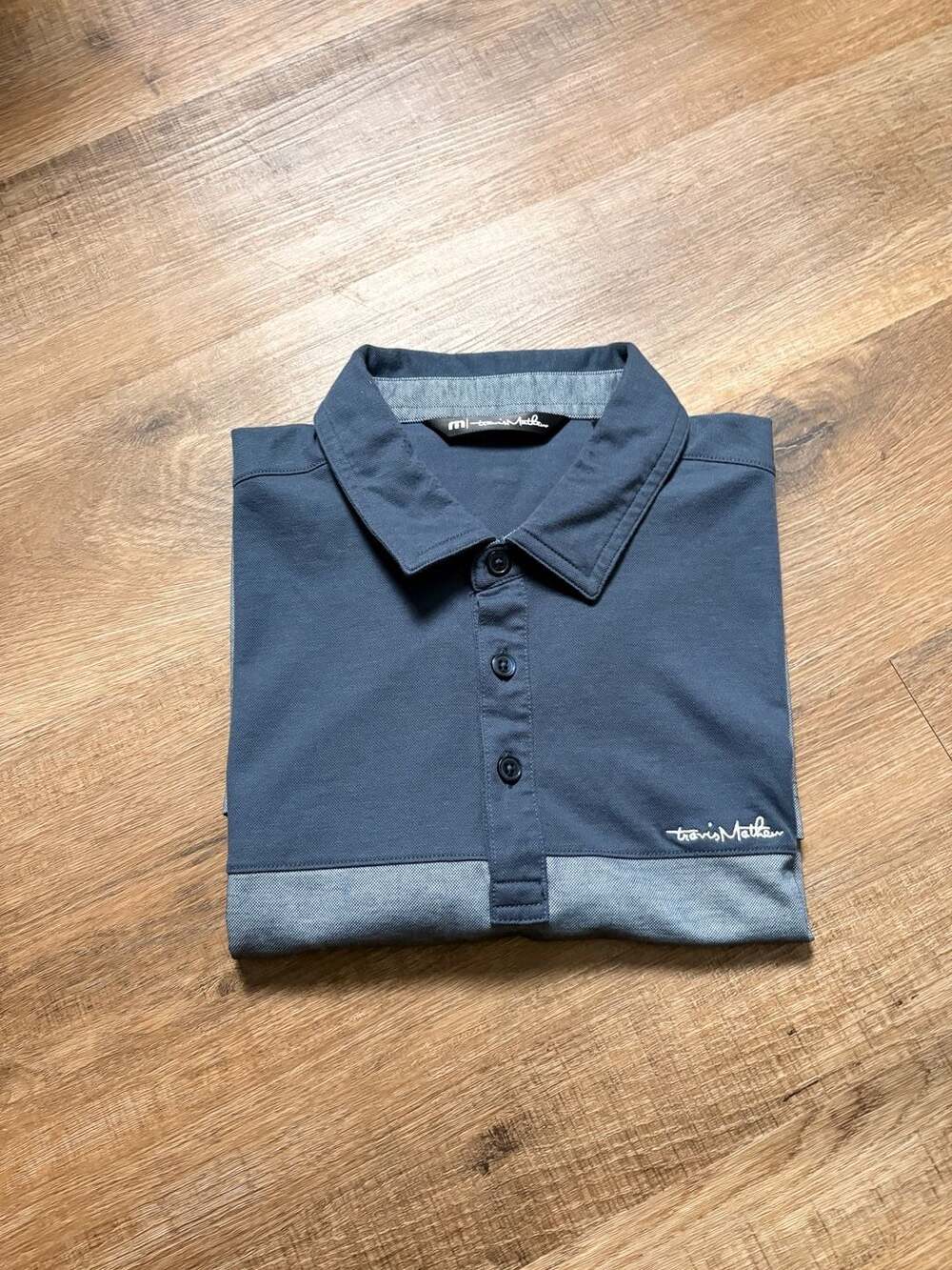 TravisMathew Mens Medium Blue Gray Pima Cotton Colorblock Golf Polo Shirt - Picture 2 of 11